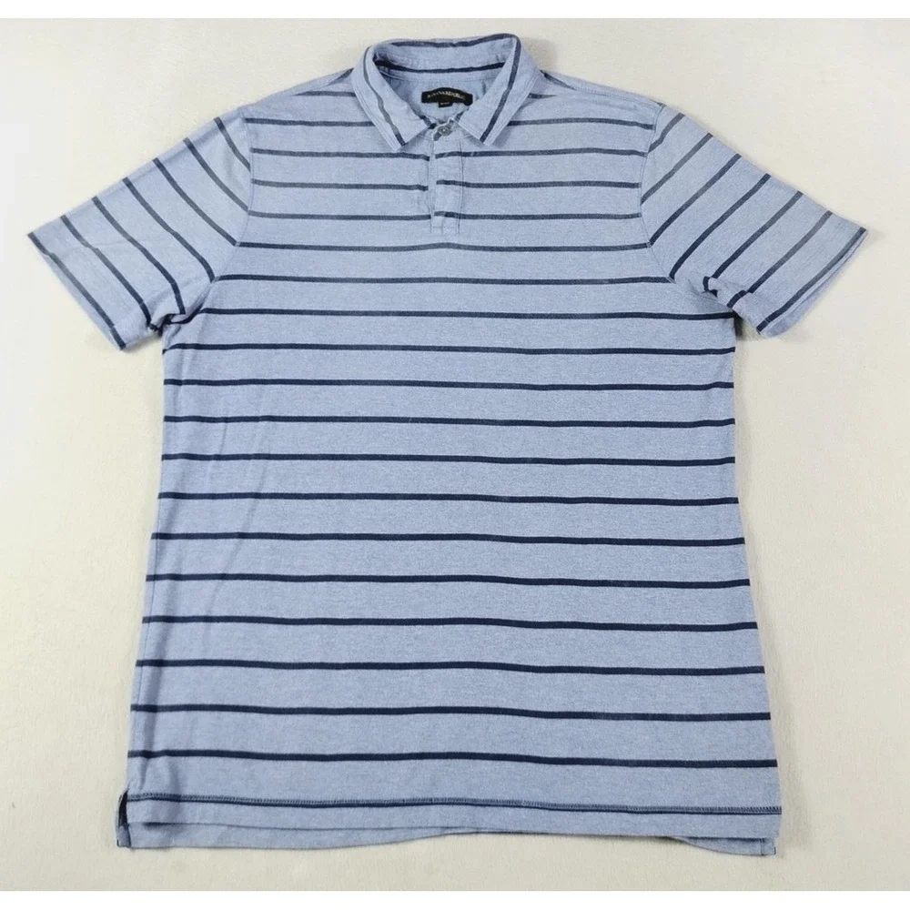 Banana Republic Polo Shirt Mens Large Blue Stripe‎ Cotton Blend Jersey Casual